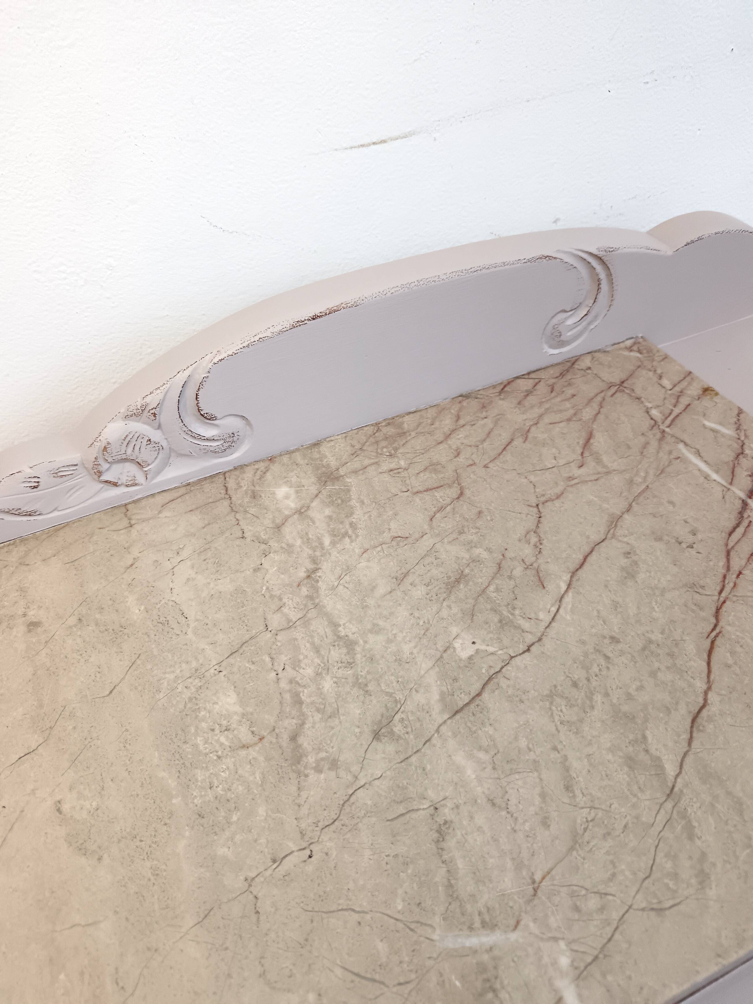 Vintage grey bedside table with marble top from the 1930s.