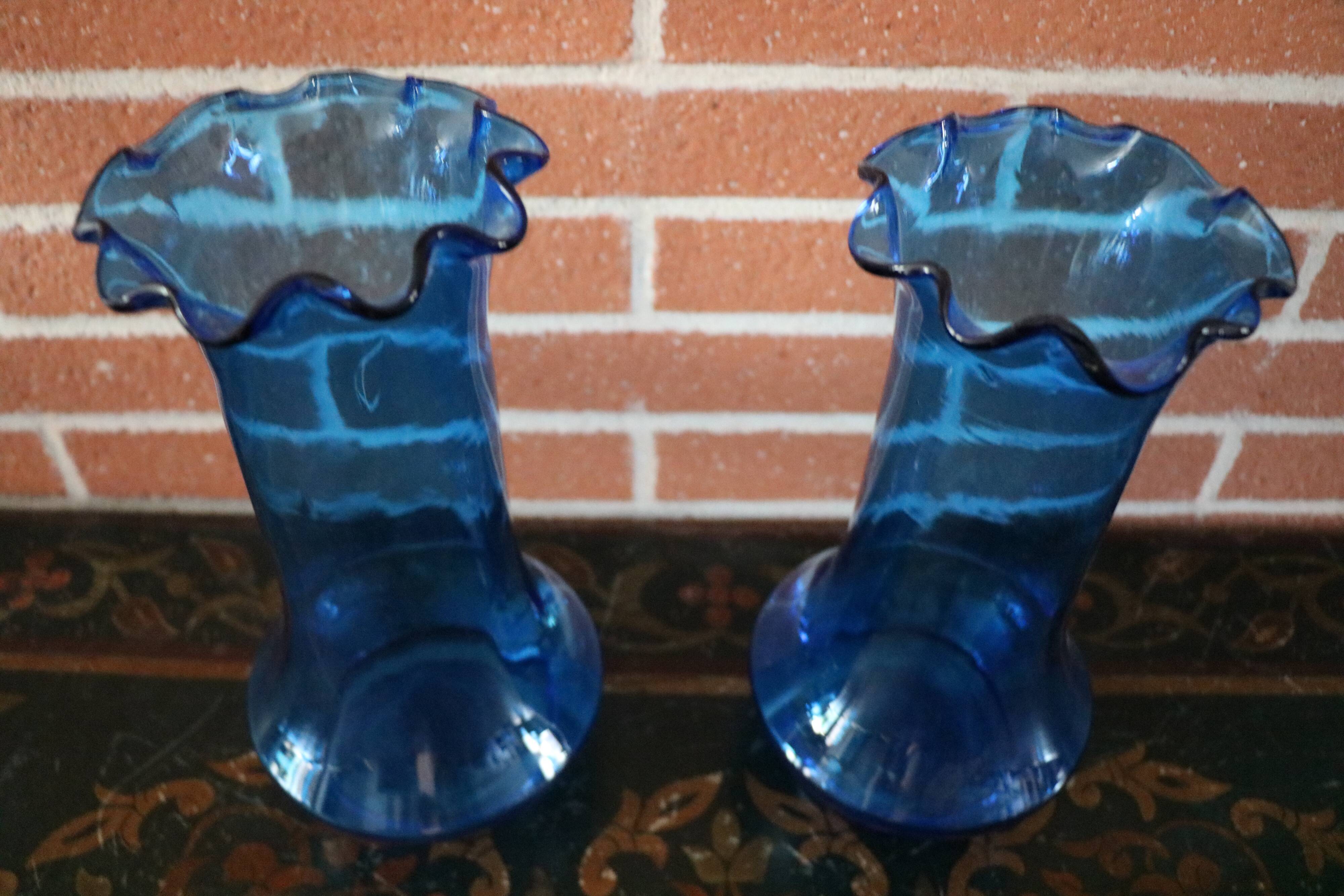 Pair of old blue glass vases