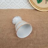 Ancien coquetier émaillé blanc et doré vintage