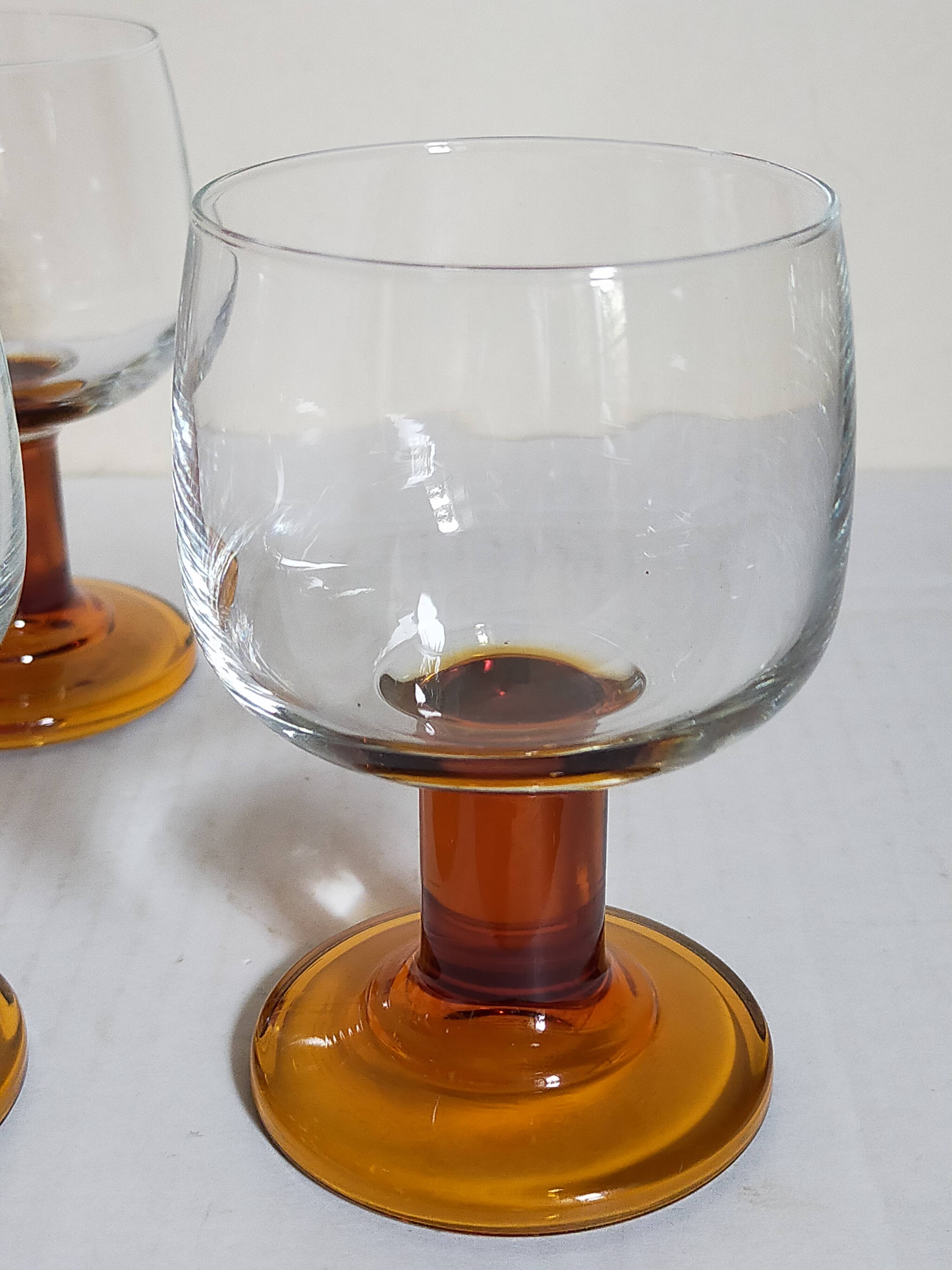 Six amber stemmed glasses from the 70s
