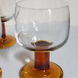 Six amber stemmed glasses from the 70s