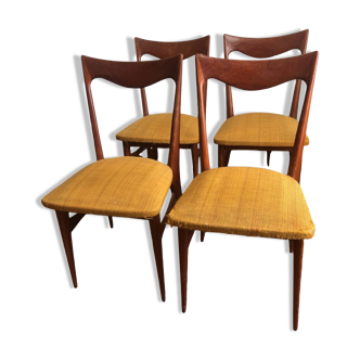 4 Scandinavian teak and fabric chairs, 1960
