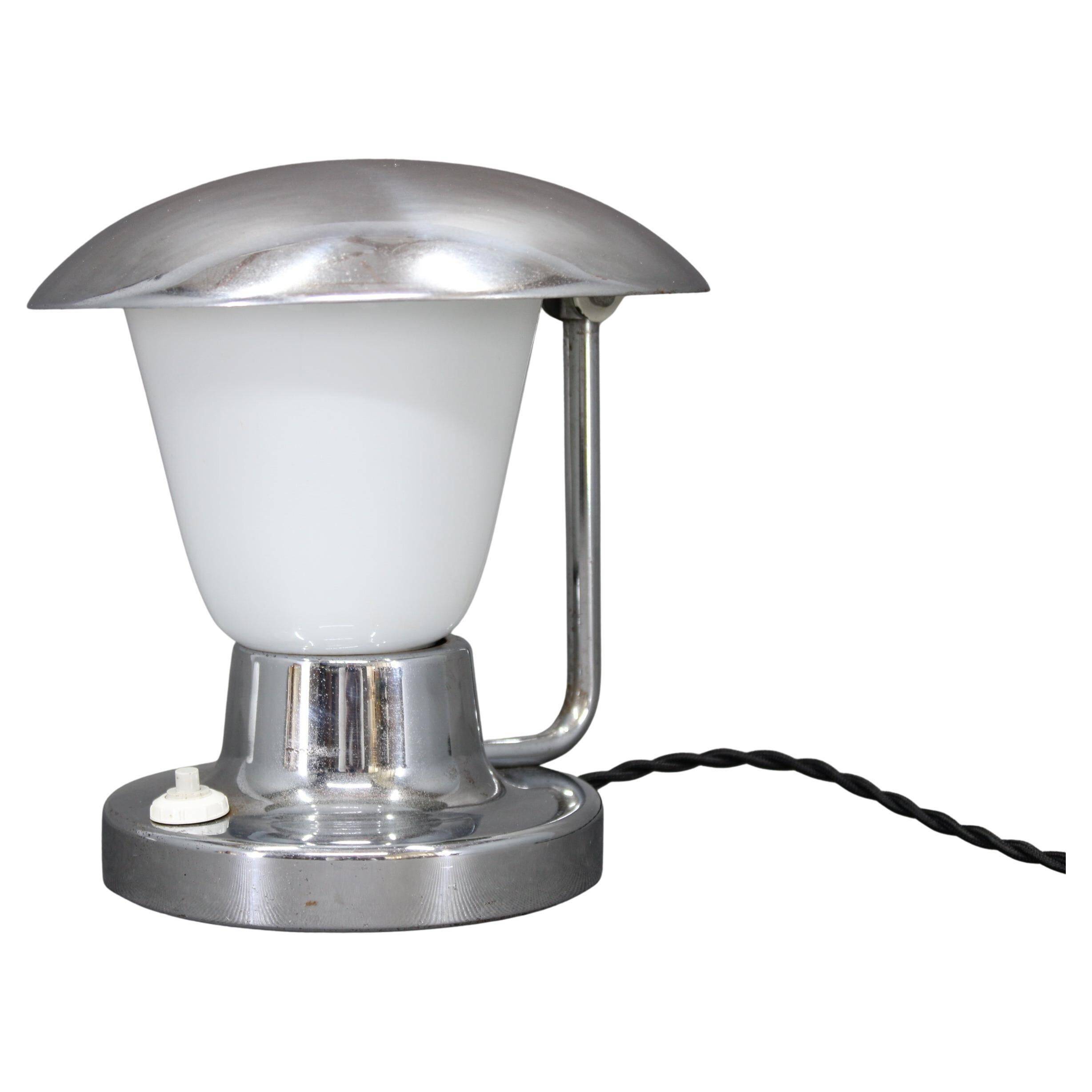 Napako Art Deco chrome and opal glass table lamp, Czechoslovakia 1930s