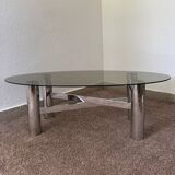 Chrome metal coffee table with smoked glass from the 70s