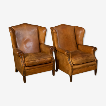 Set of dutch sheepskin wingchairs