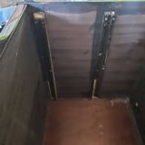 Vintage lacquered top desk with iron structure and pointed brass feet