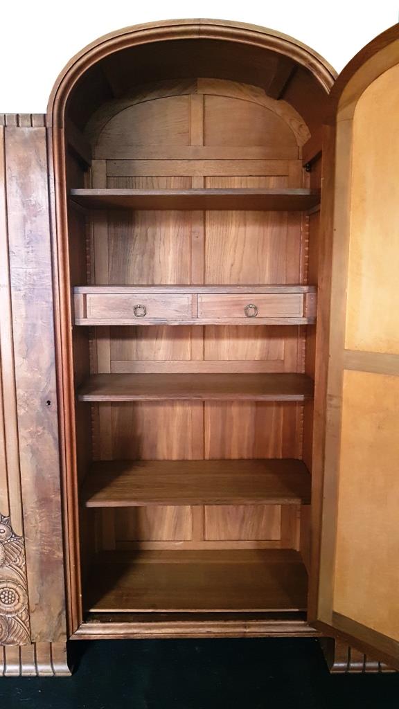 Art Deco wardrobe with elm magnifying glass dome and oak