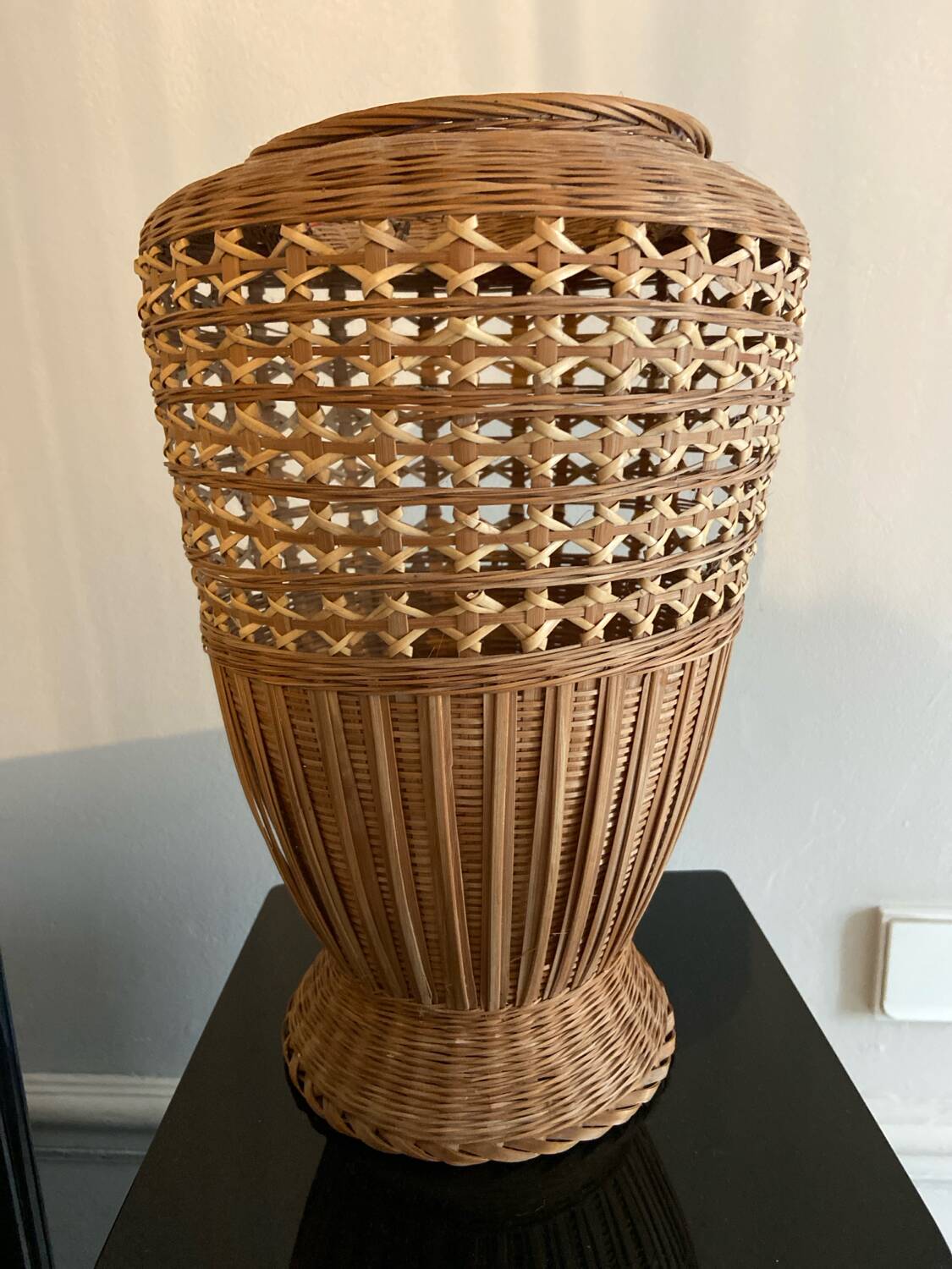 Vintage rattan vase and planter