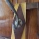 Vintage Art Deco wall coat rack in two-tone wood with engraved mirror.