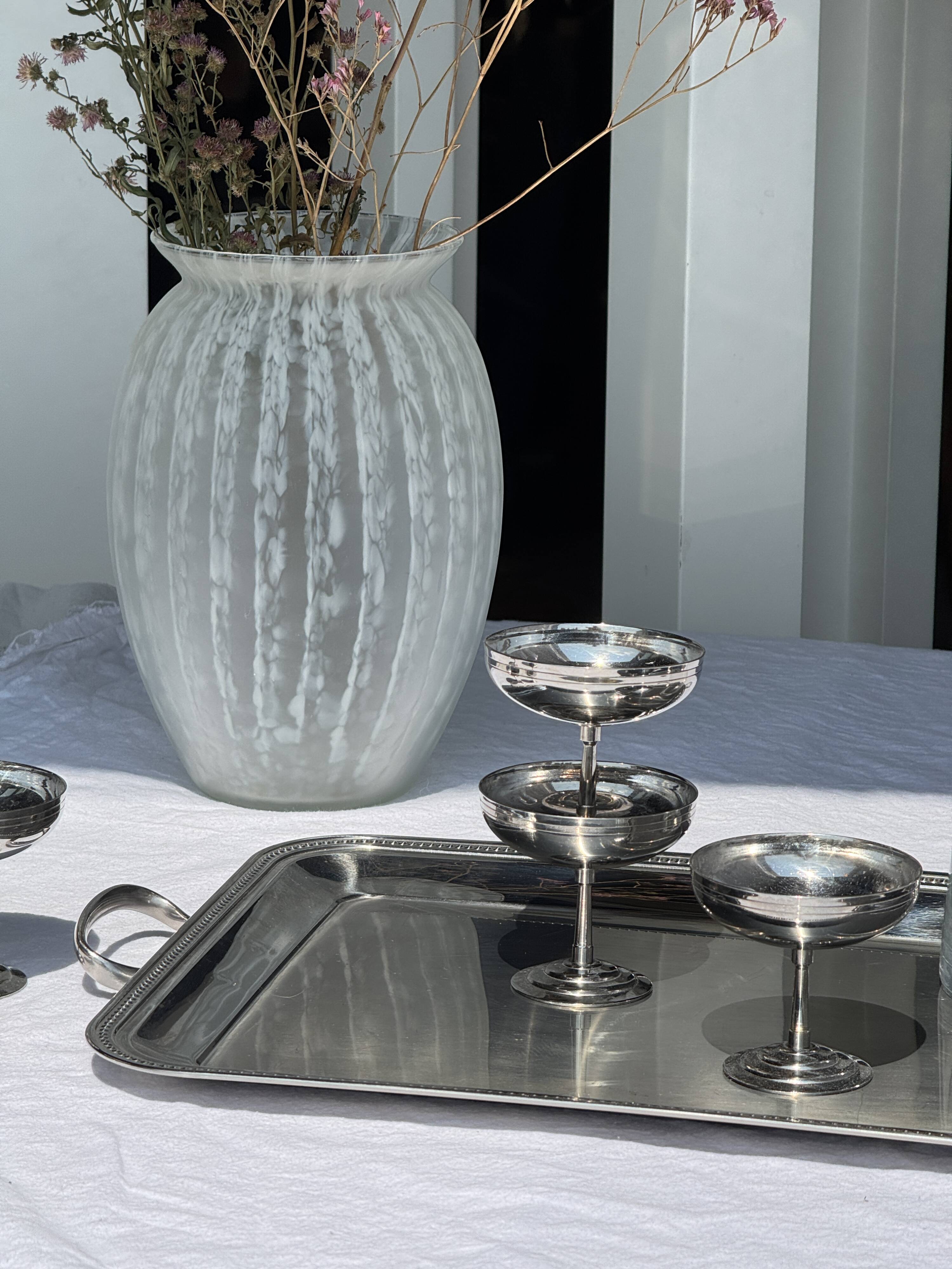 Classic silver tray with pearl stripe frieze