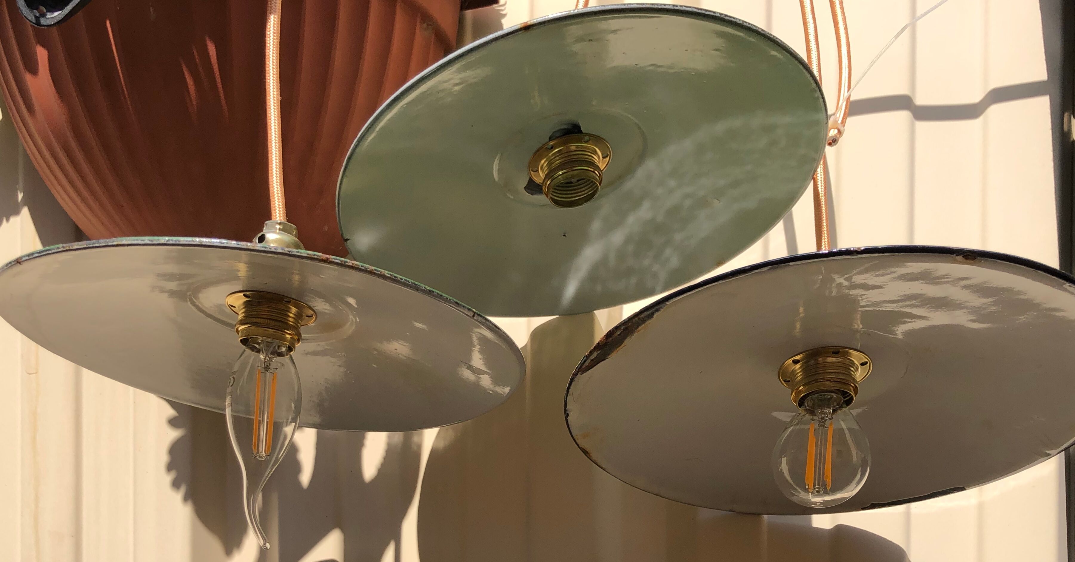 Trio suspension enamel sheet enamel vintage green and white, new e14 socket