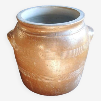 Old Large Enameled Stoneware Grease Pot H 29 cm