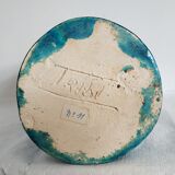 Vase rouleau à glaçure bleue signé Triki