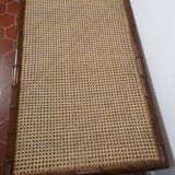 Table basse en teck sculpté et cannage 1970