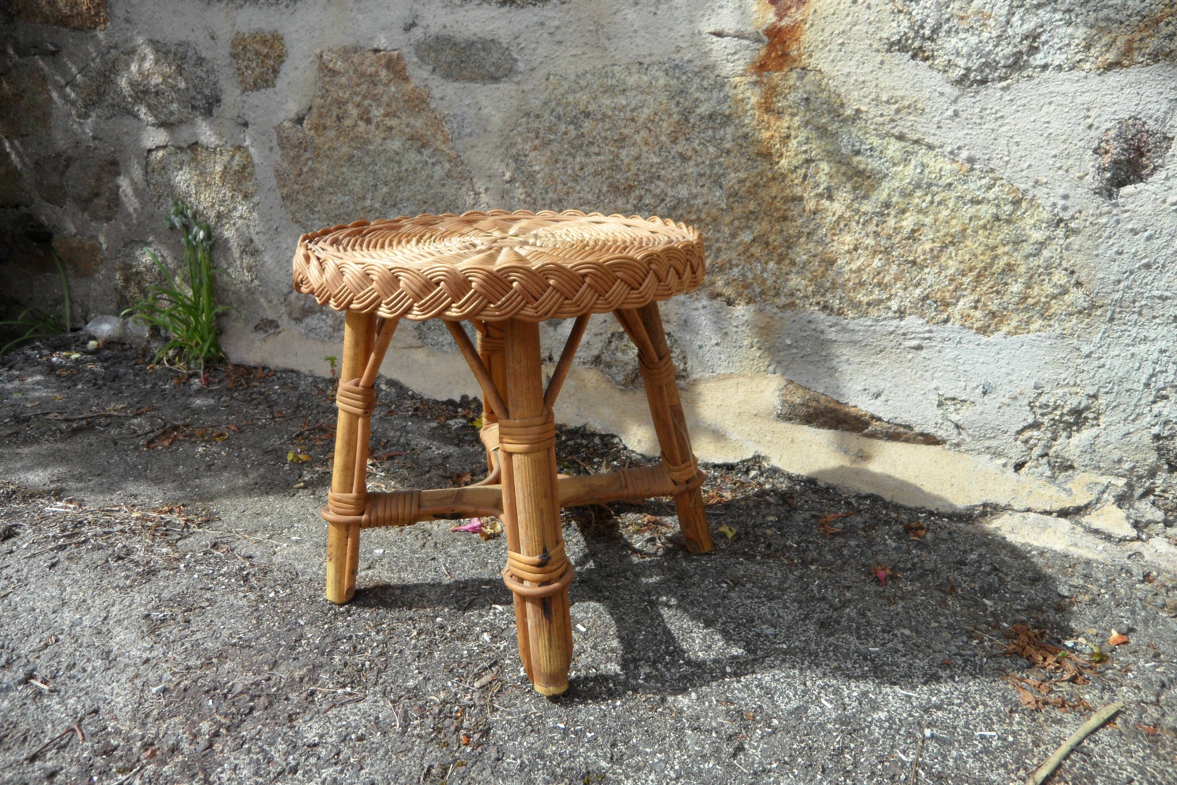 Tabouret en osier années 40
