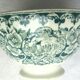 Bol ancien fleuri gris-bleu avec 2 tableaux de voiliers et Rose des vents au fond