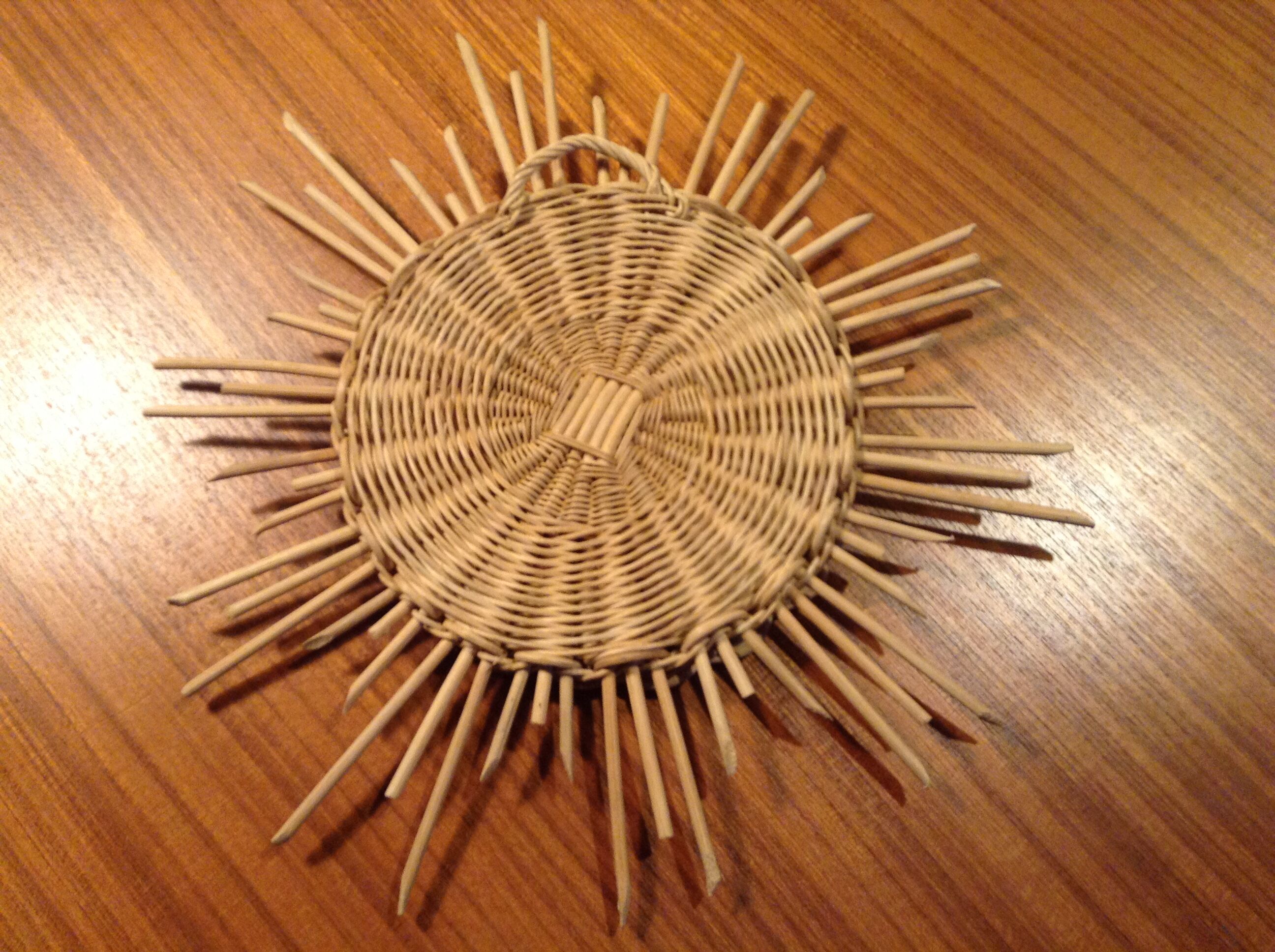 Rare little old Sun 1960 rattan mirror 35cm