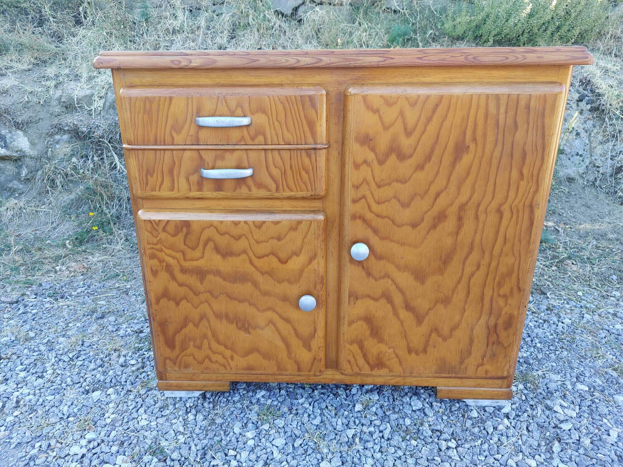 Mado buffet, asymmetrical doors, metal, floral top, vintage
