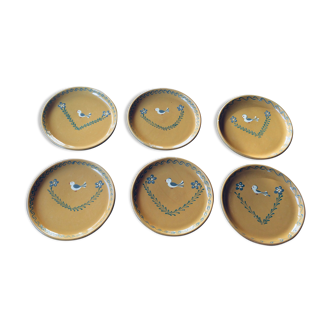 Les six assiettes piaf en terre cuite peinte