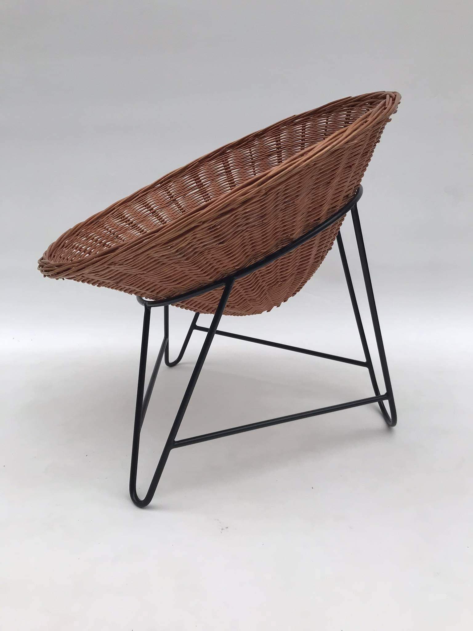 Fauteuil en rotin en forme de panier tissé des années 80, allemagne