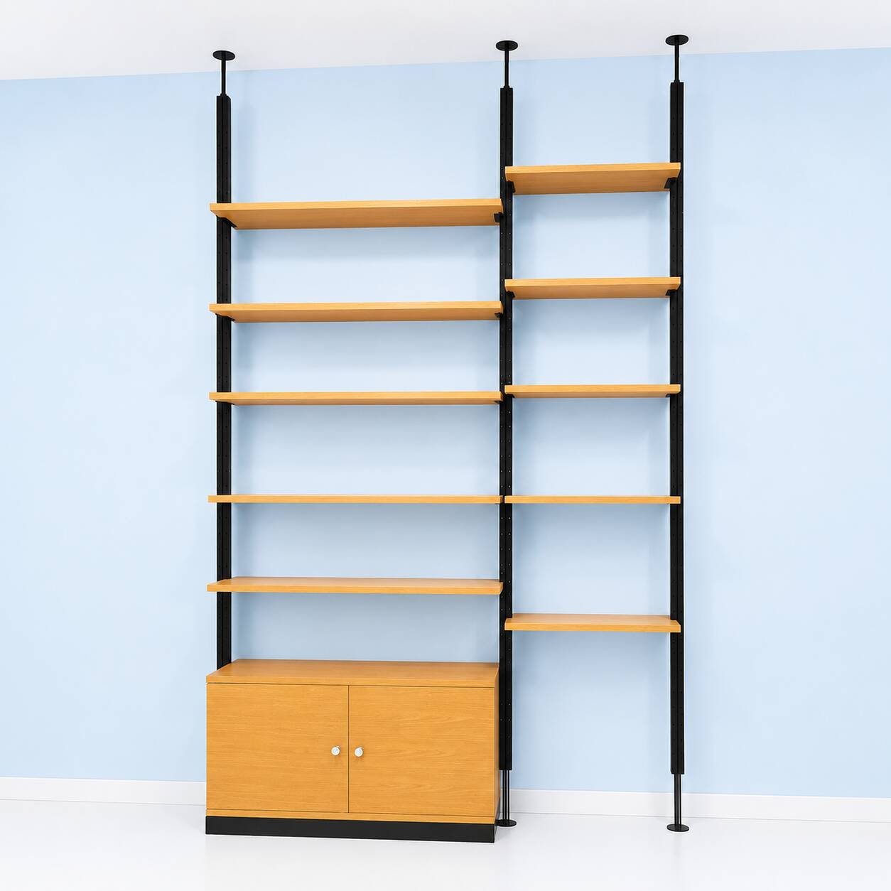 Library no. 3/3 floor-to-ceiling in blonde wood & black metal