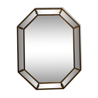 Octagonal mirror wooden gold beveled 92x71cm