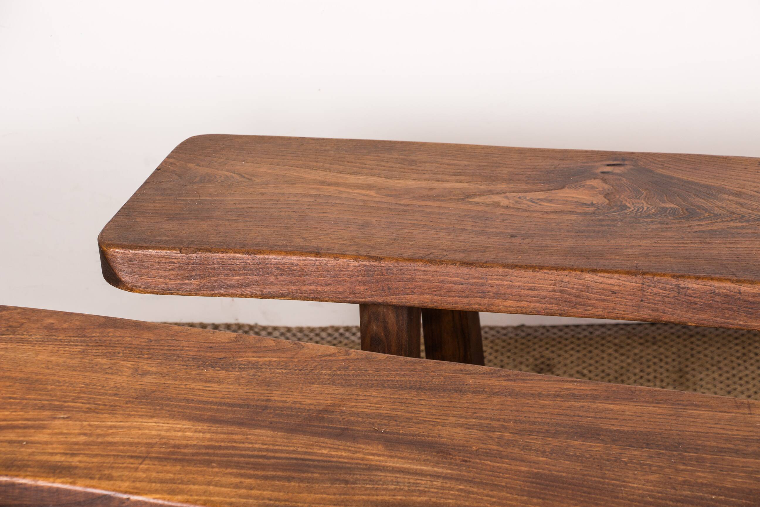 Pair of Scandinavian benches in Solid Elm by Olavi Hanninen 1960.