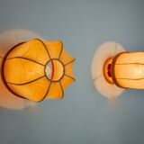 Pair of "cocoon" wall lights, resin and pine, Italy, 1970