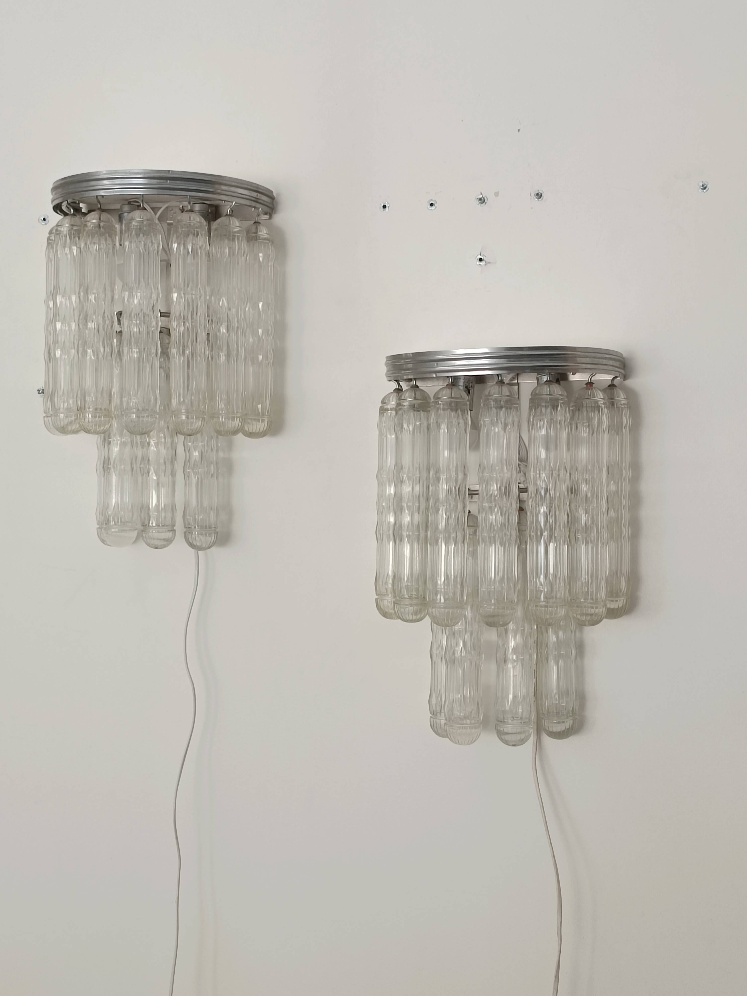 Chandelier and wall lights in Murano glass by Venini 1970s