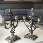 Pair of Candelabra in Louis XV/Rocaille Style, 2 lights. In gilded bronze, 19th century.