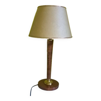 Vintage Unilux wood and brass lamp, 1970 France