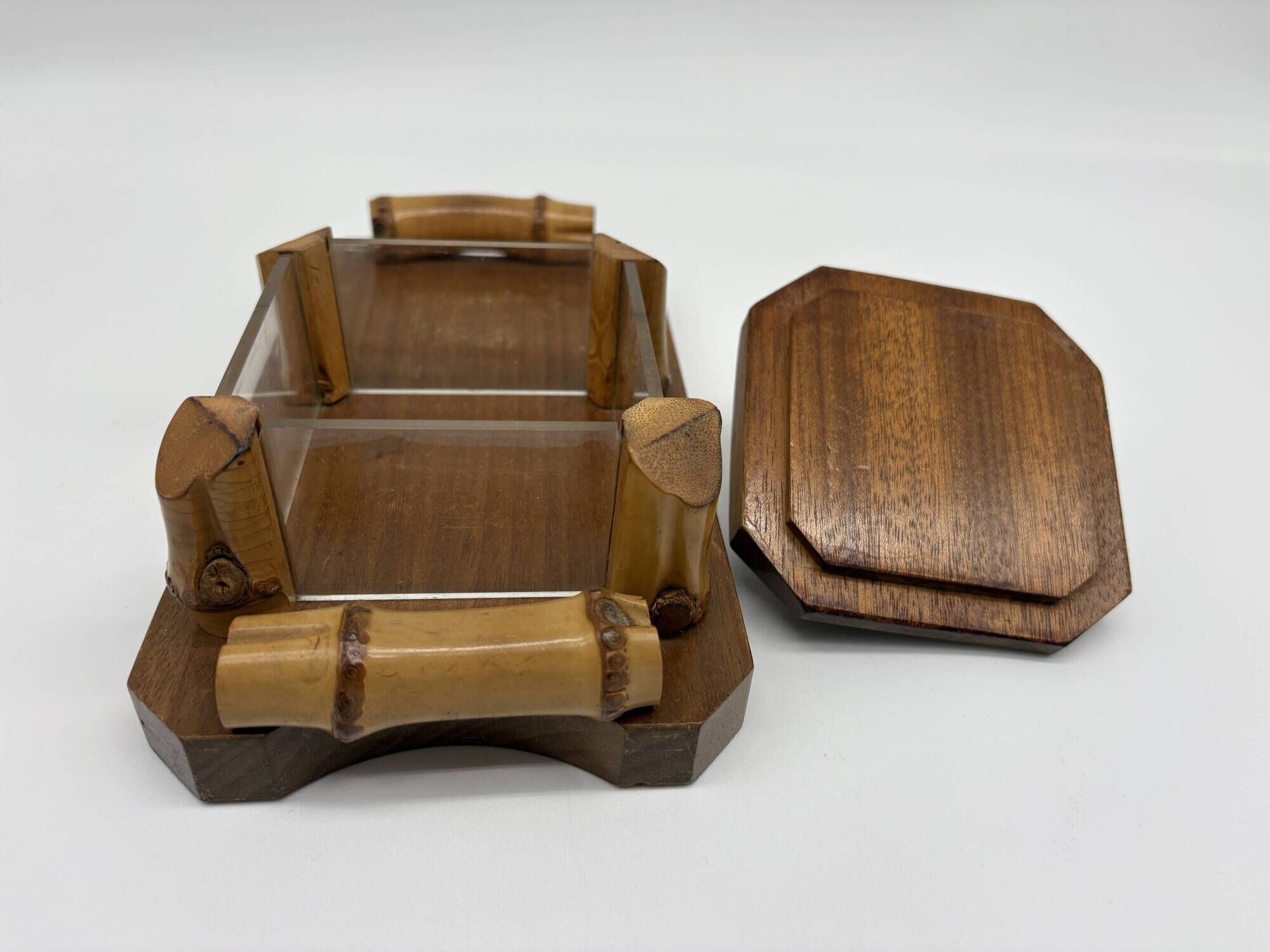 Vintage butter dish in wood, glass and bamboo – 1960s