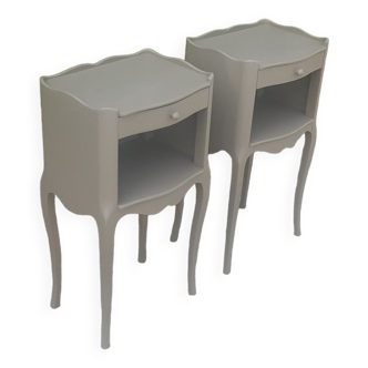 Pairs of bedside tables 1 drawer 1 niche style Louis XV wood gray mink