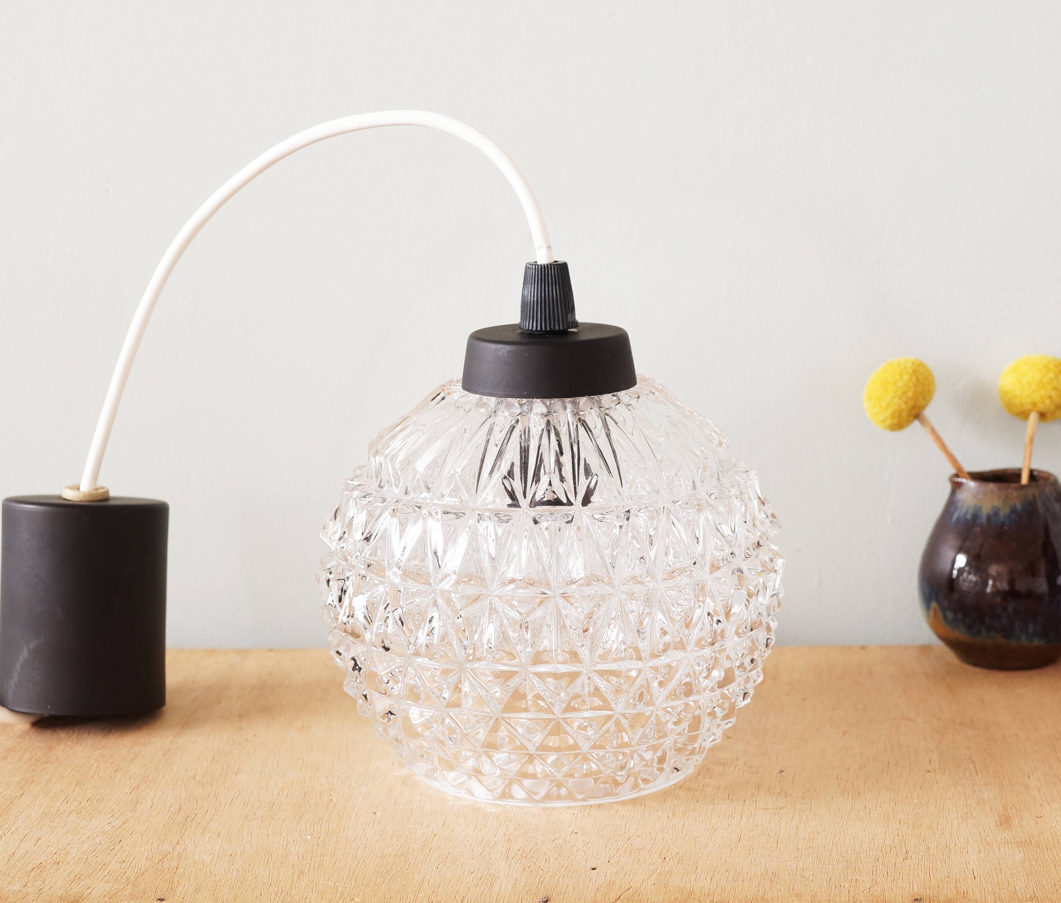 1950s molded glass pendant lamp