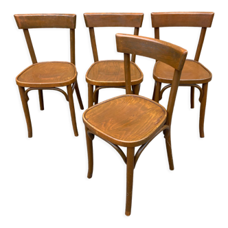 Lot de 4 chaises bistrot café bois courbé des années 1950
