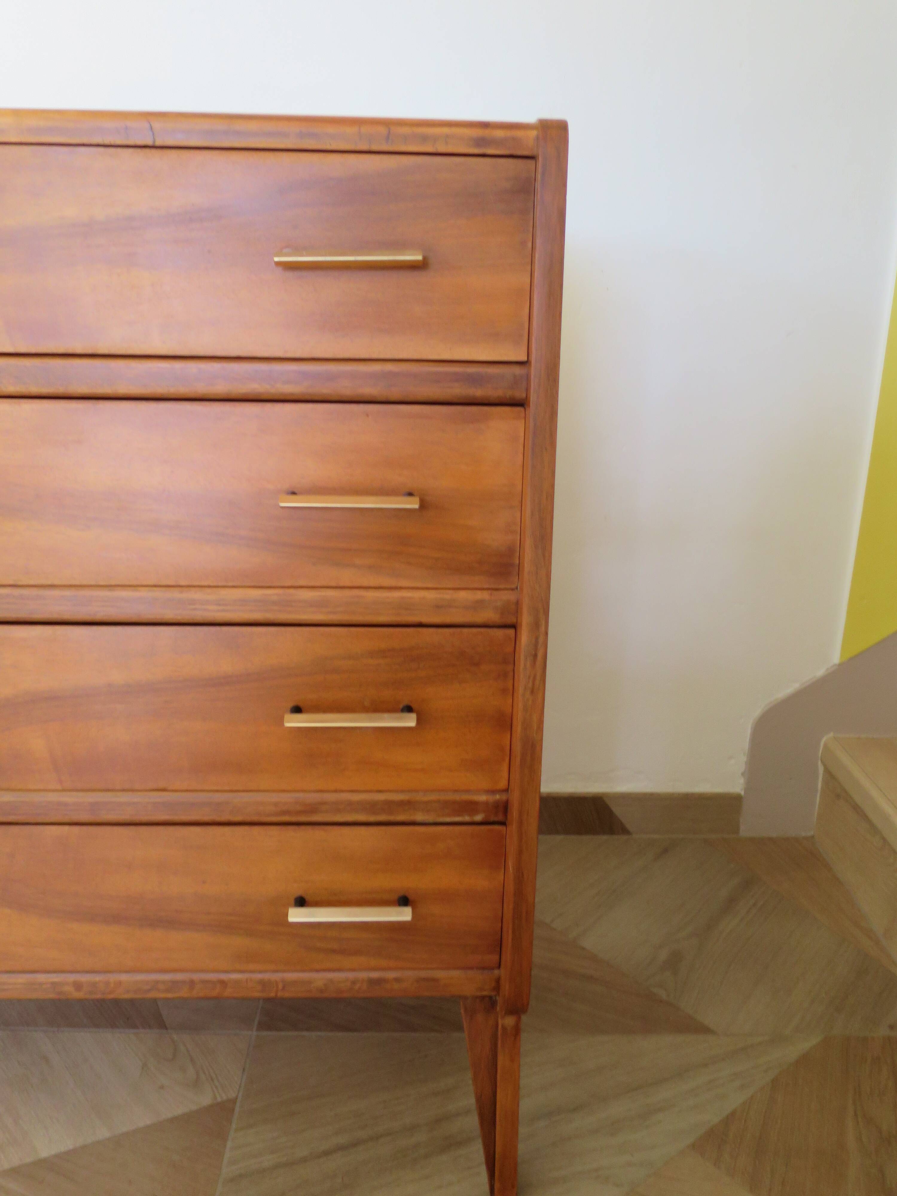 Cabinetmaker's chest of drawers - 4 drawers - golden oak - with oblique profile - compass feet - 1950