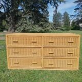 Rattan bamboo chest of drawers 1970 vintage
