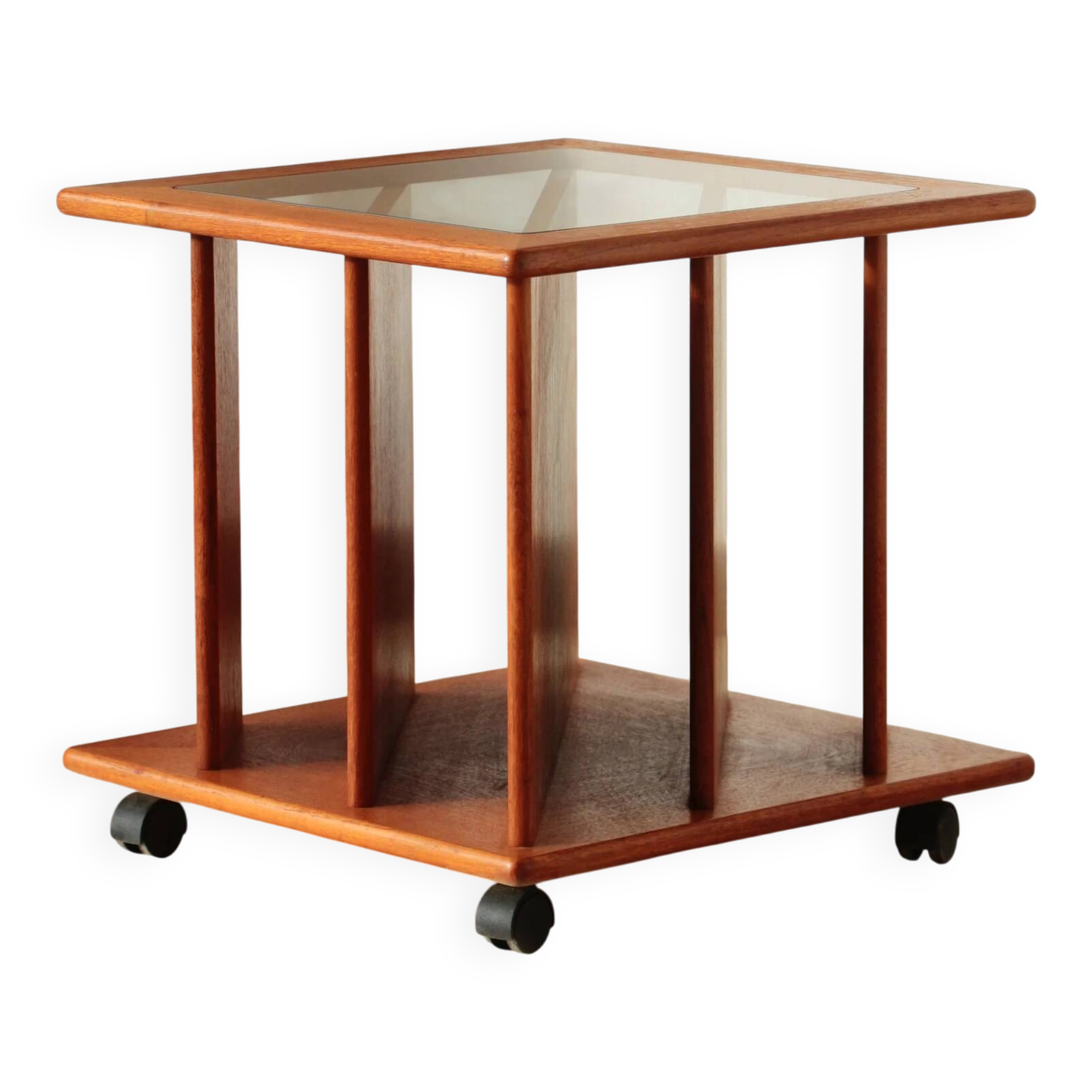 Vintage G Plan teak side table – magazine rack & wheels (1960s)