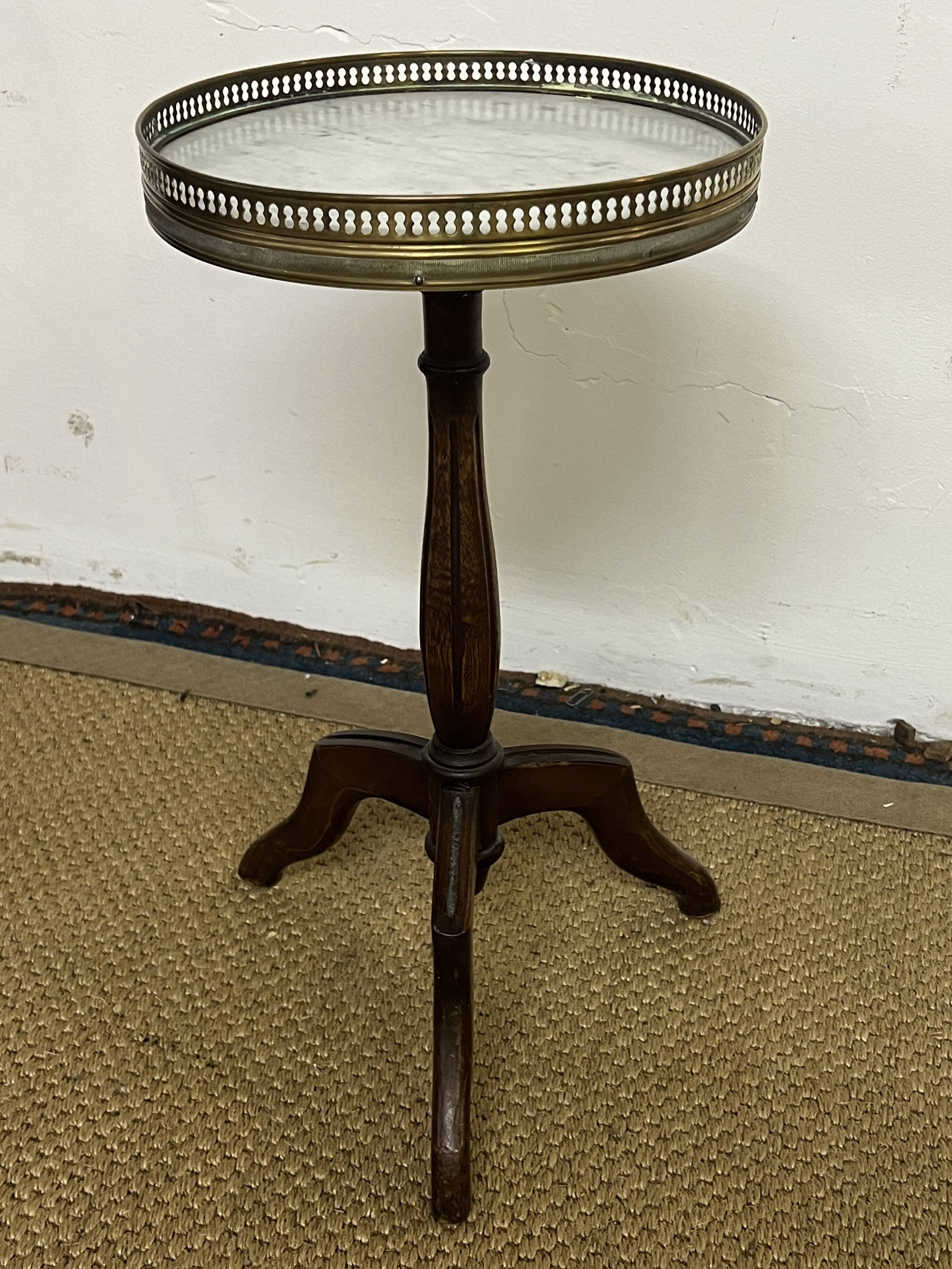 Louis XVI style tripod pedestal table in mahogany and marble