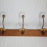 Wall coat rack, three metal and ceramic hooks in imitation of bamboo, 1900