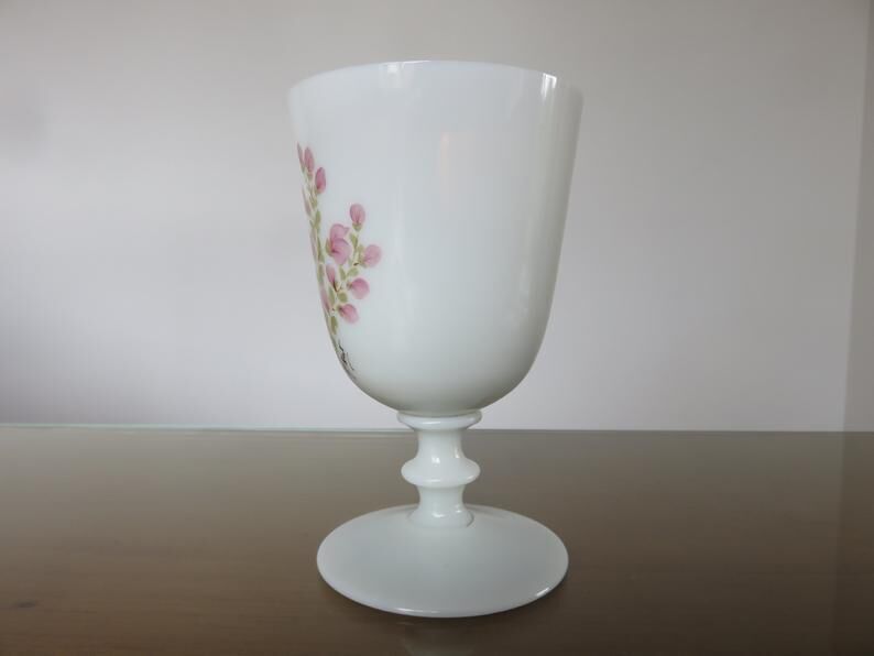 Opaline vase floral pattern, signed, 60s 70s