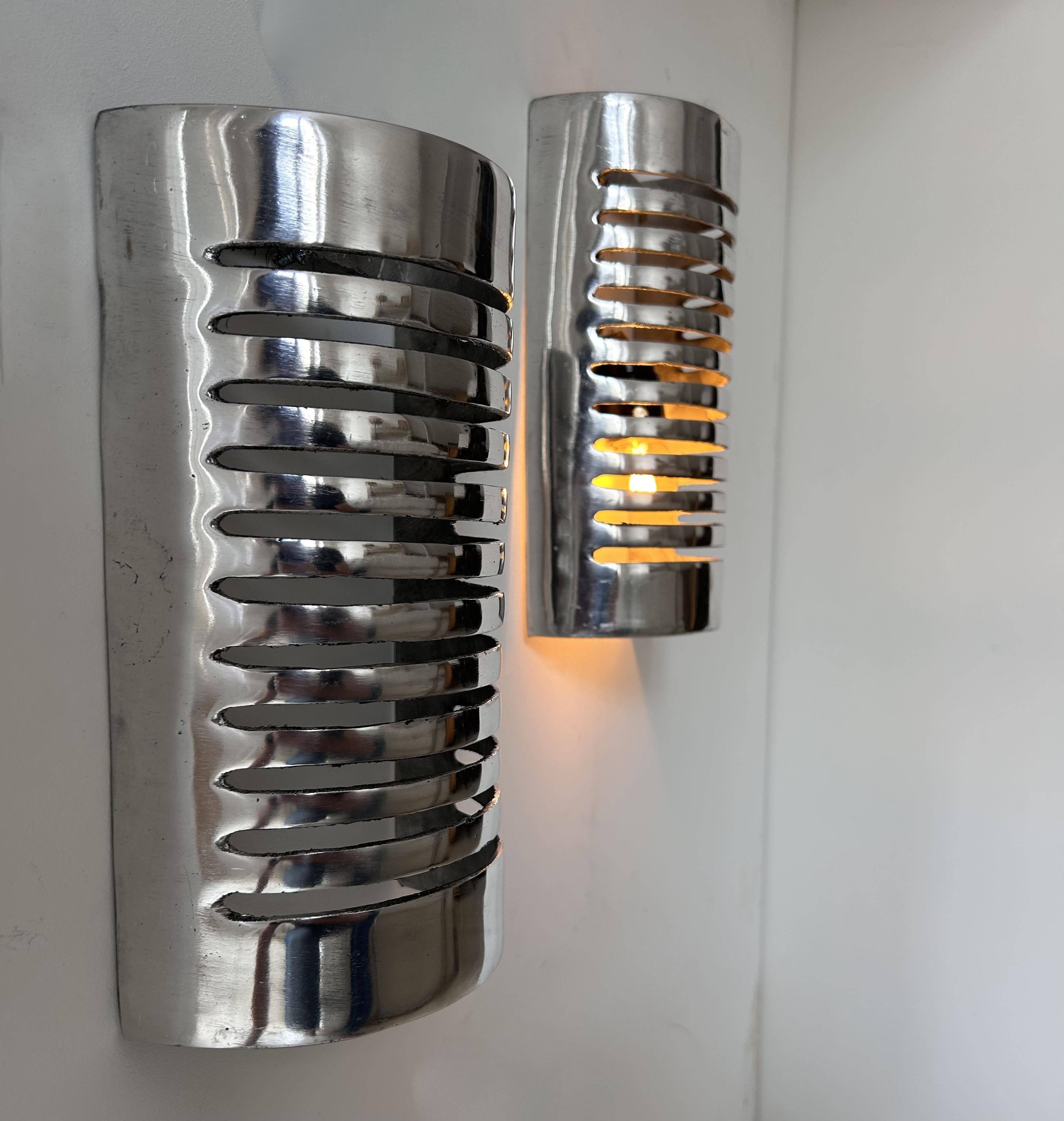 Pair of vintage wall lights, chrome metal, France 1970