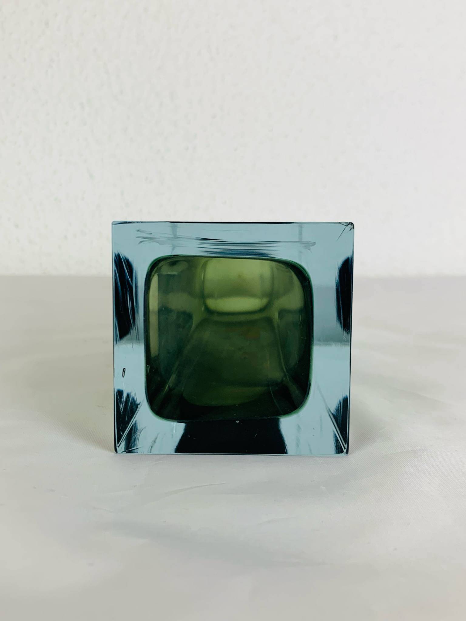 Sommerso Murano green vase 25 cm, soliflore, vintage