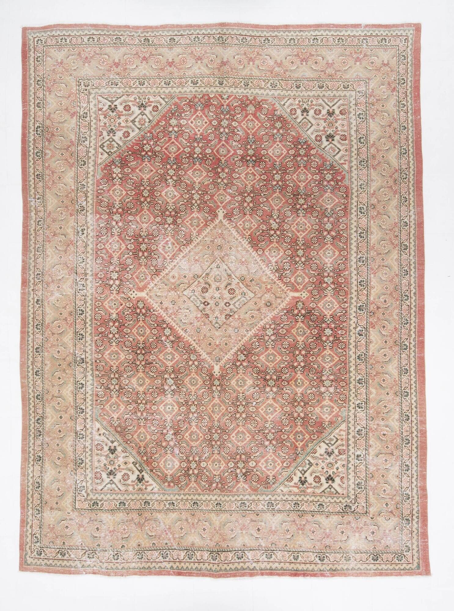 Vintage Turkish carpet in ivory and powder pink, 276 × 382 cm