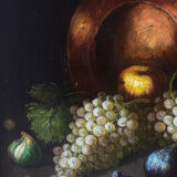 Still life painting, grapes and figs, oil on canvas.