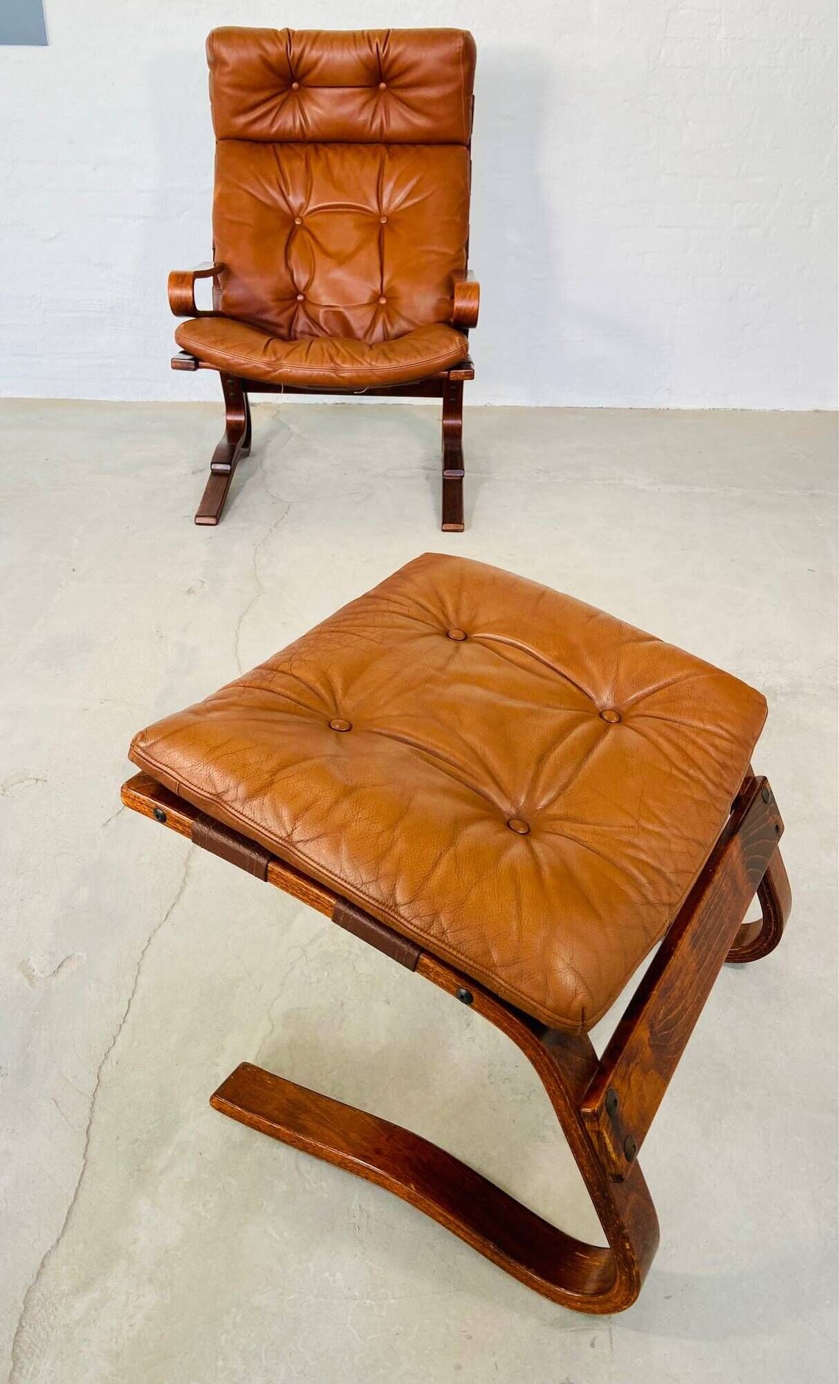Vintage scandinavian cognac lounge chair by oddvin rykken 1960s