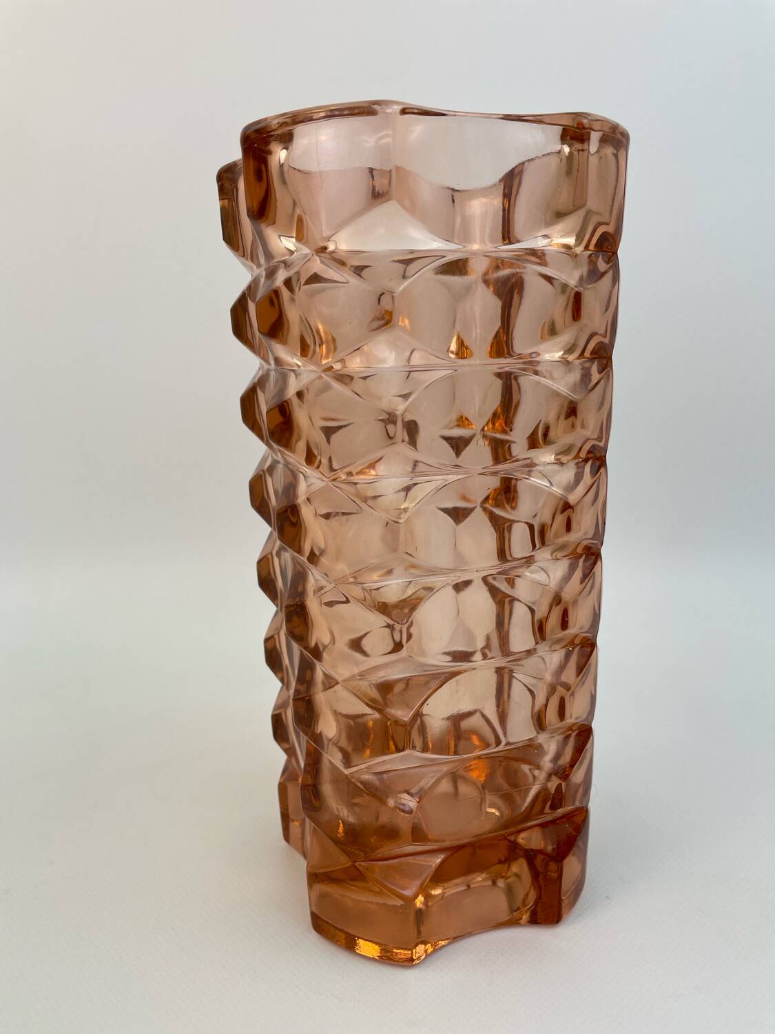 Large pink glass vase in Art Deco style