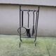 Old Black Wrought Iron Fireplace Servant - 4 Tools