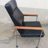 Vintage leather and teak armchair