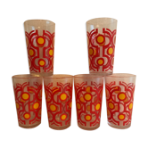 Série de 6 verres sérigraphiés vintage années 70  orange jaune made in italie